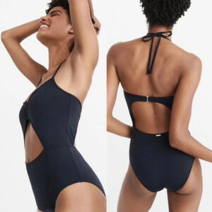 Abercrombie halter cut out one piece bathing suit monokini navy blue XS